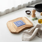 Rustic Olive Wood Trivet with Hand Painted Ceramic Tile