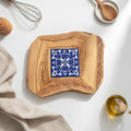 Rustic Olive Wood Trivet with Hand Painted Ceramic Tile