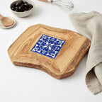 Rustic Olive Wood Trivet with Hand Painted Ceramic Tile