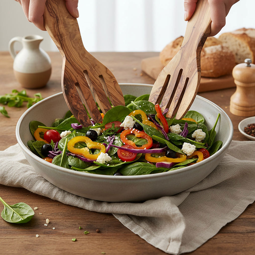Olive Wood Pasta & Salad Hands