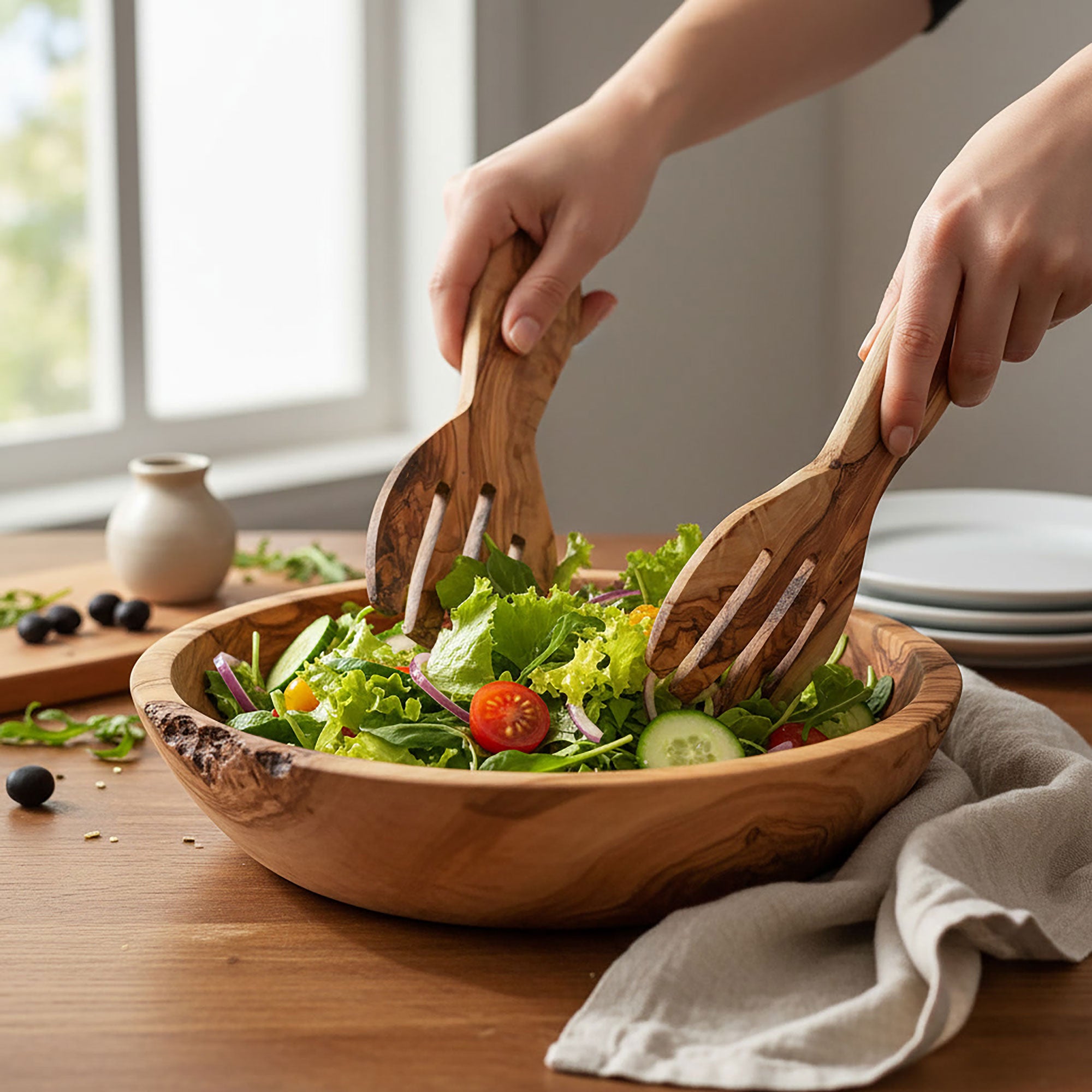 Olive Wood Pasta & Salad Hands