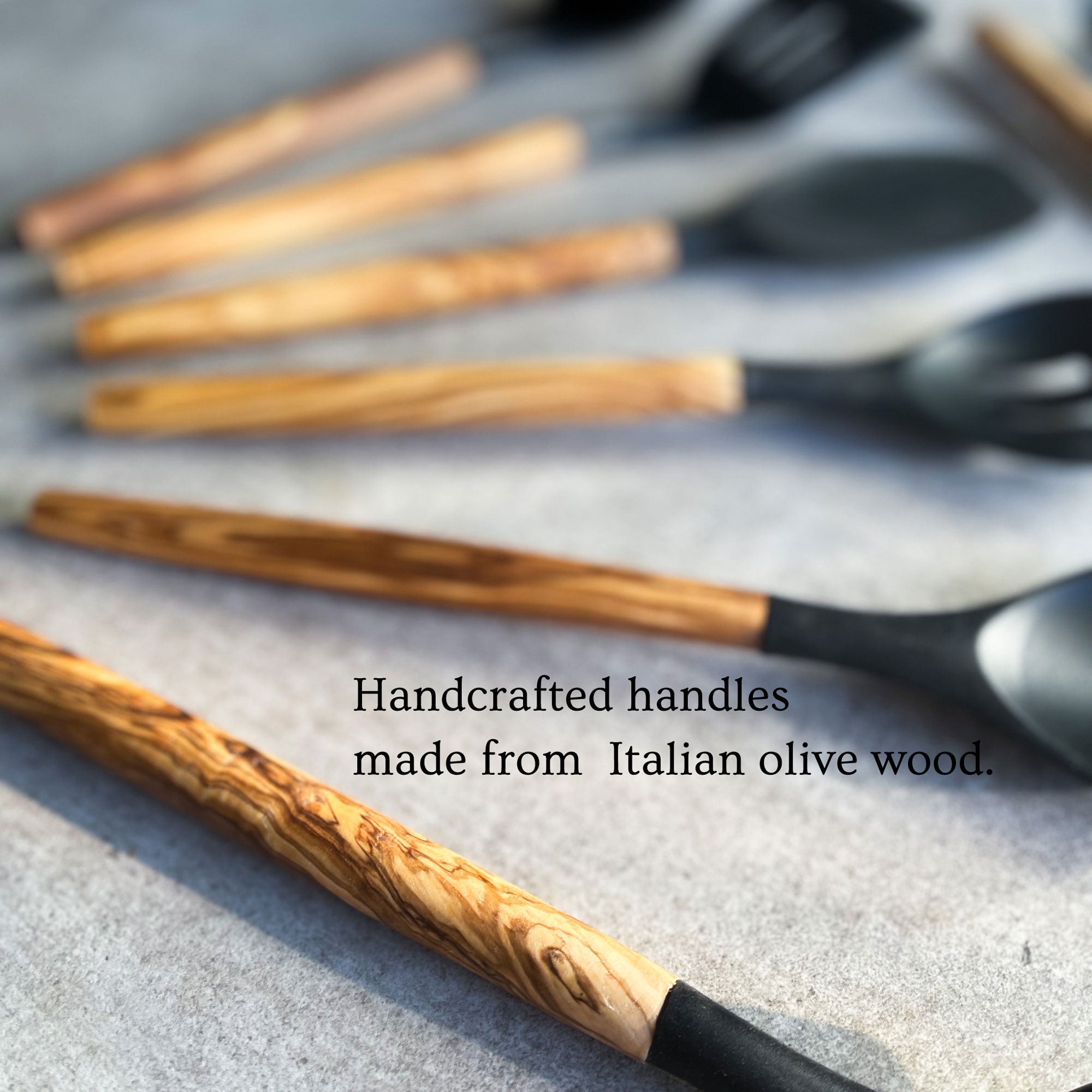 Silicone Air Fryer and Pan Kitchen Utensils - With Handmade Olive Wood Handles