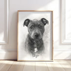 Personalised Black & White Pencil Sketch Dog and Pet Print