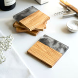 Set of 4 Italian Olive Wood and Smokey Resin Drinks Coasters