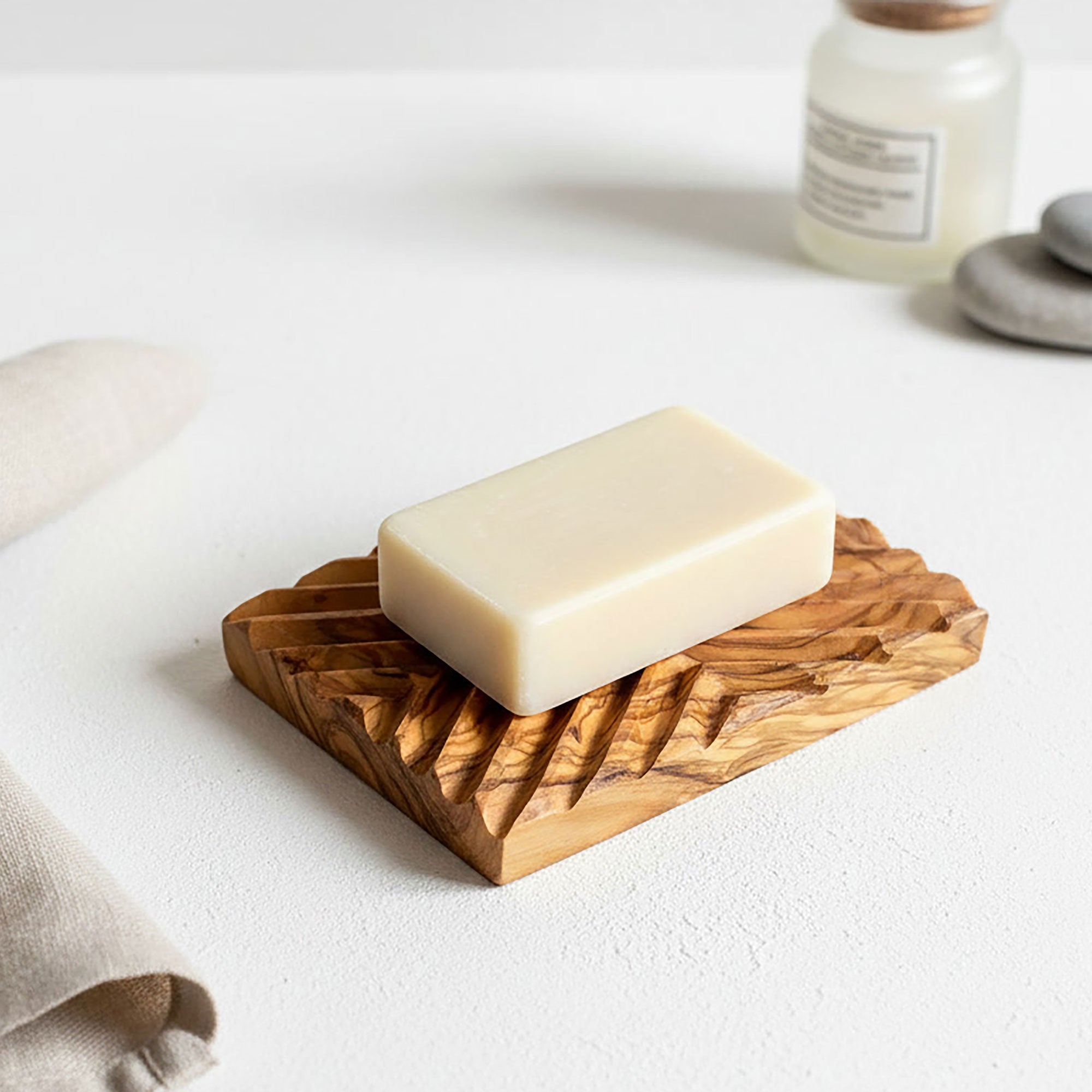 Natural Olive Wood Geometric Soap Dish/Holder