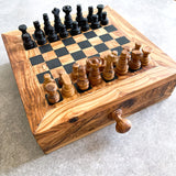 Luxury Olive Wood Chess Board with Chess Pieces