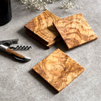 Italian Olive Wood Heart Drinks Coasters