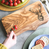 Rustic Olive Wood Deer Engraved Cutting Board