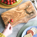 Rustic Olive Wood Stag/Deer Engraved Cheese Board