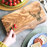 Rustic Olive Wood Stag Engraved Cutting Board