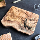 Rustic Olive Wood Stag Deer Engraved Cutting Board