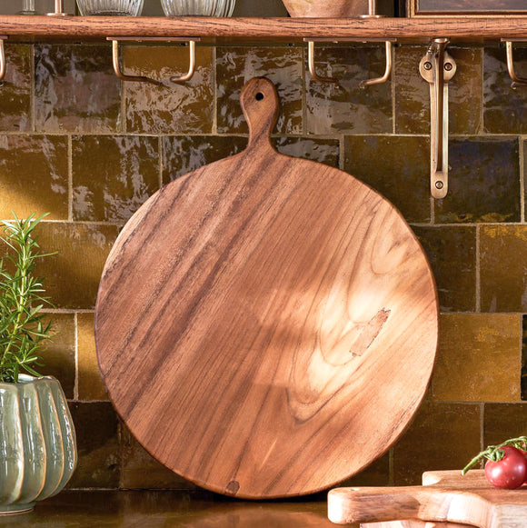 Large Round Natural Teak Chopping Board - Garden Trading