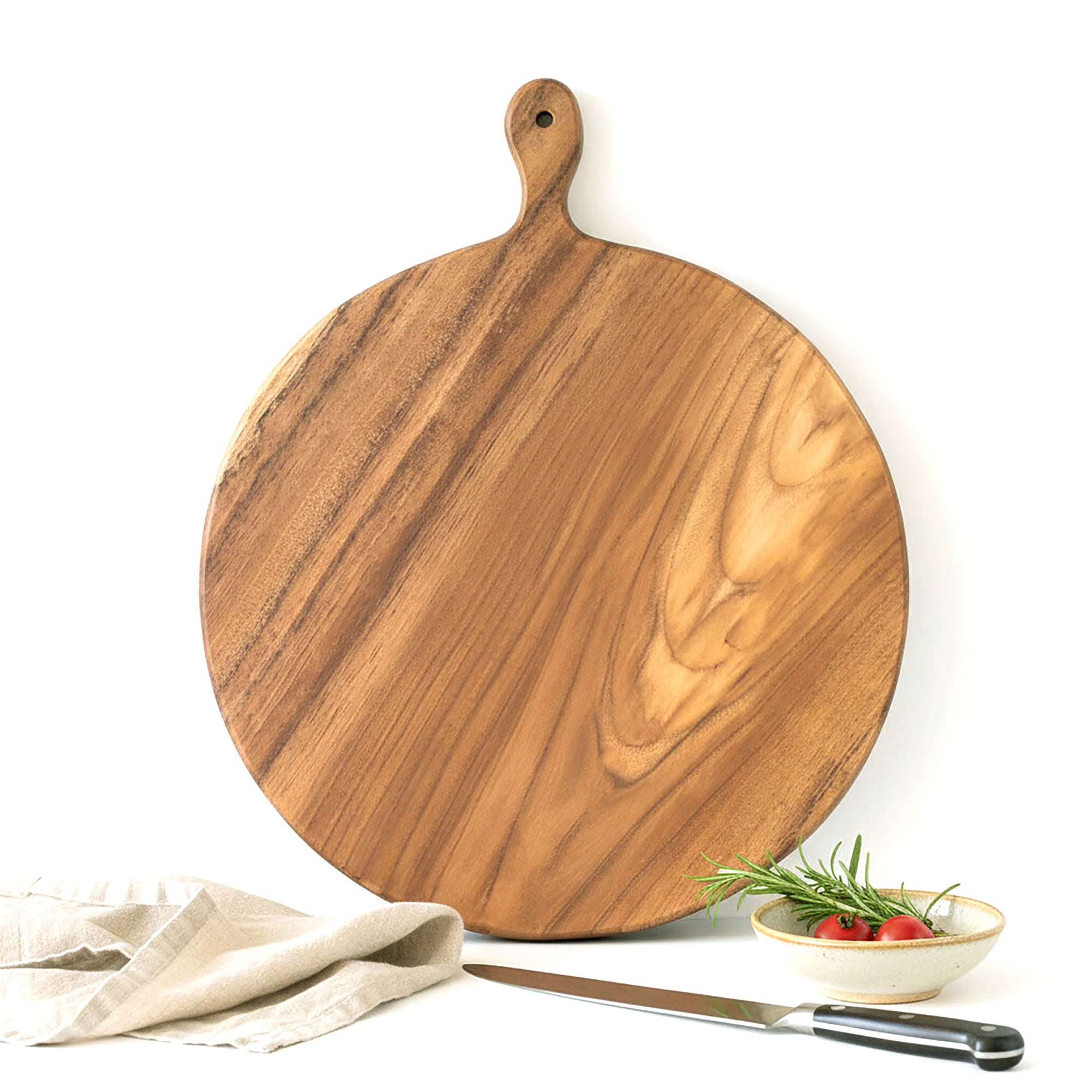 Large Round Natural Teak Chopping Board