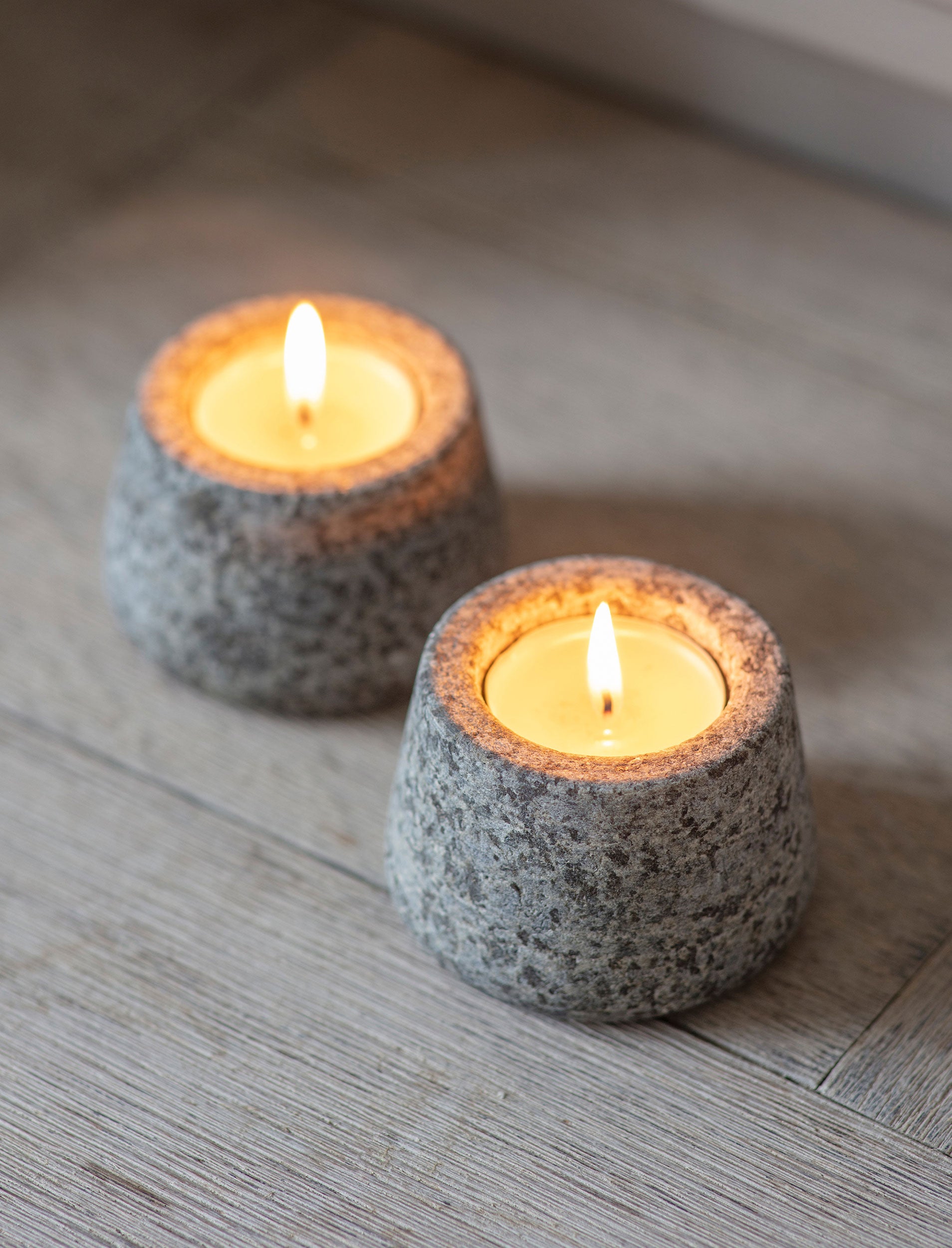 Set of 2 of Natural Granite Tealight Holders