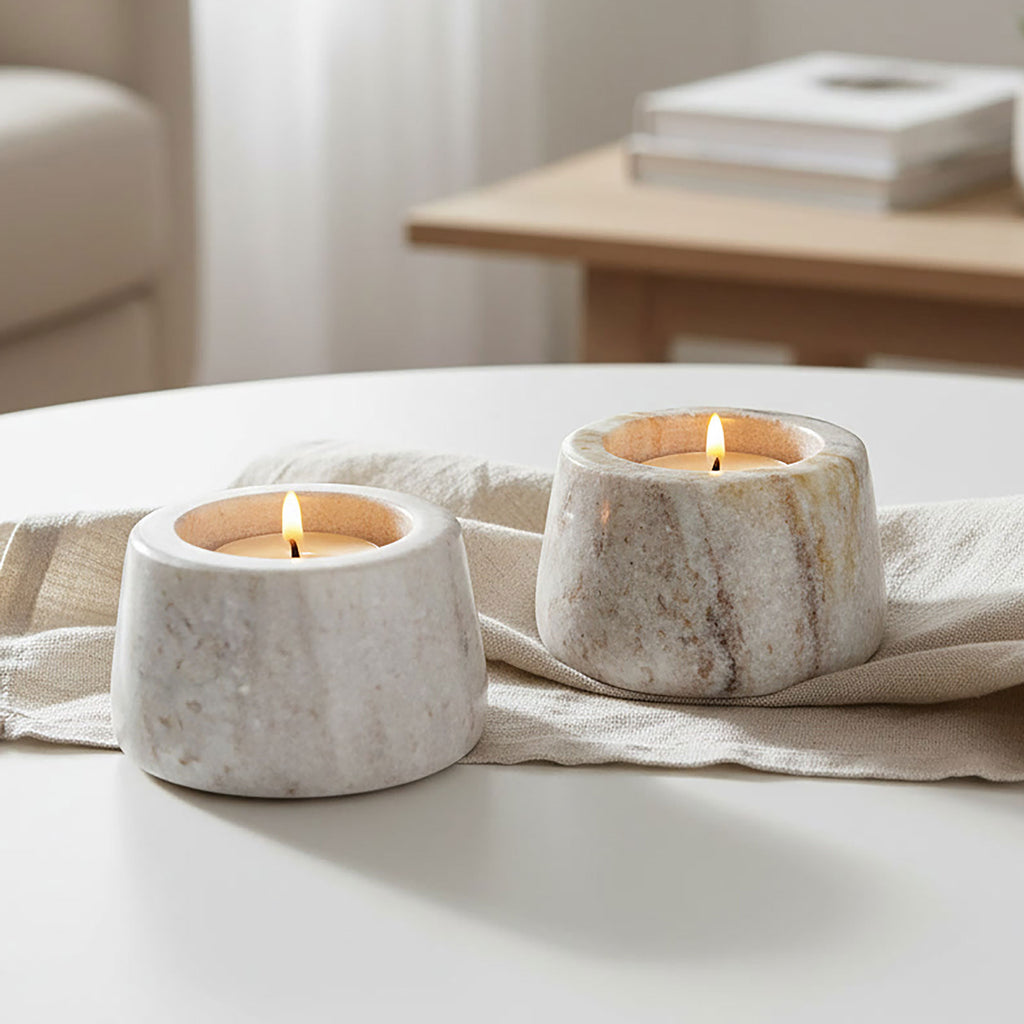 Set of 2 Solid Marble Tealight Holders