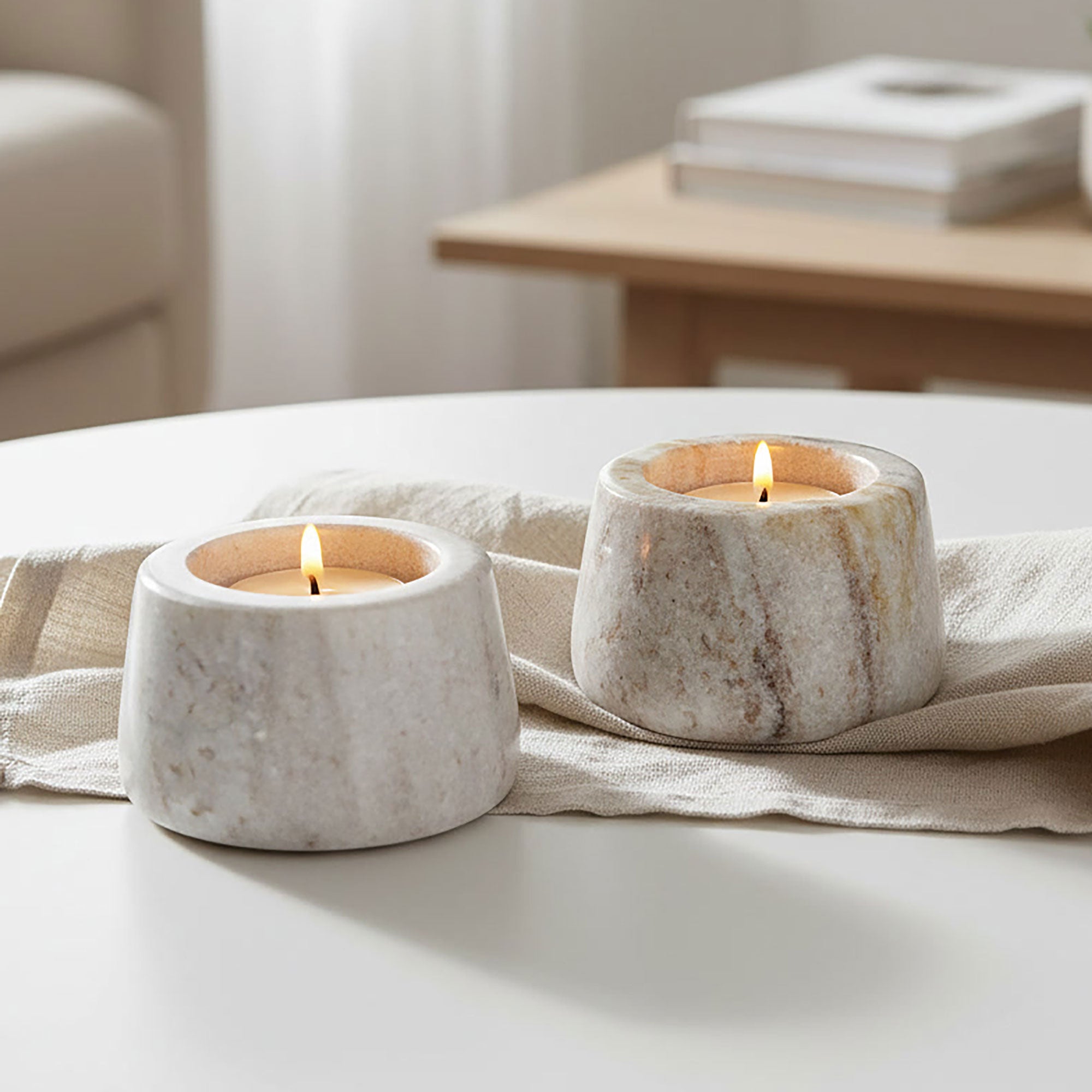 Set of 2 Solid Marble Tealight Holders