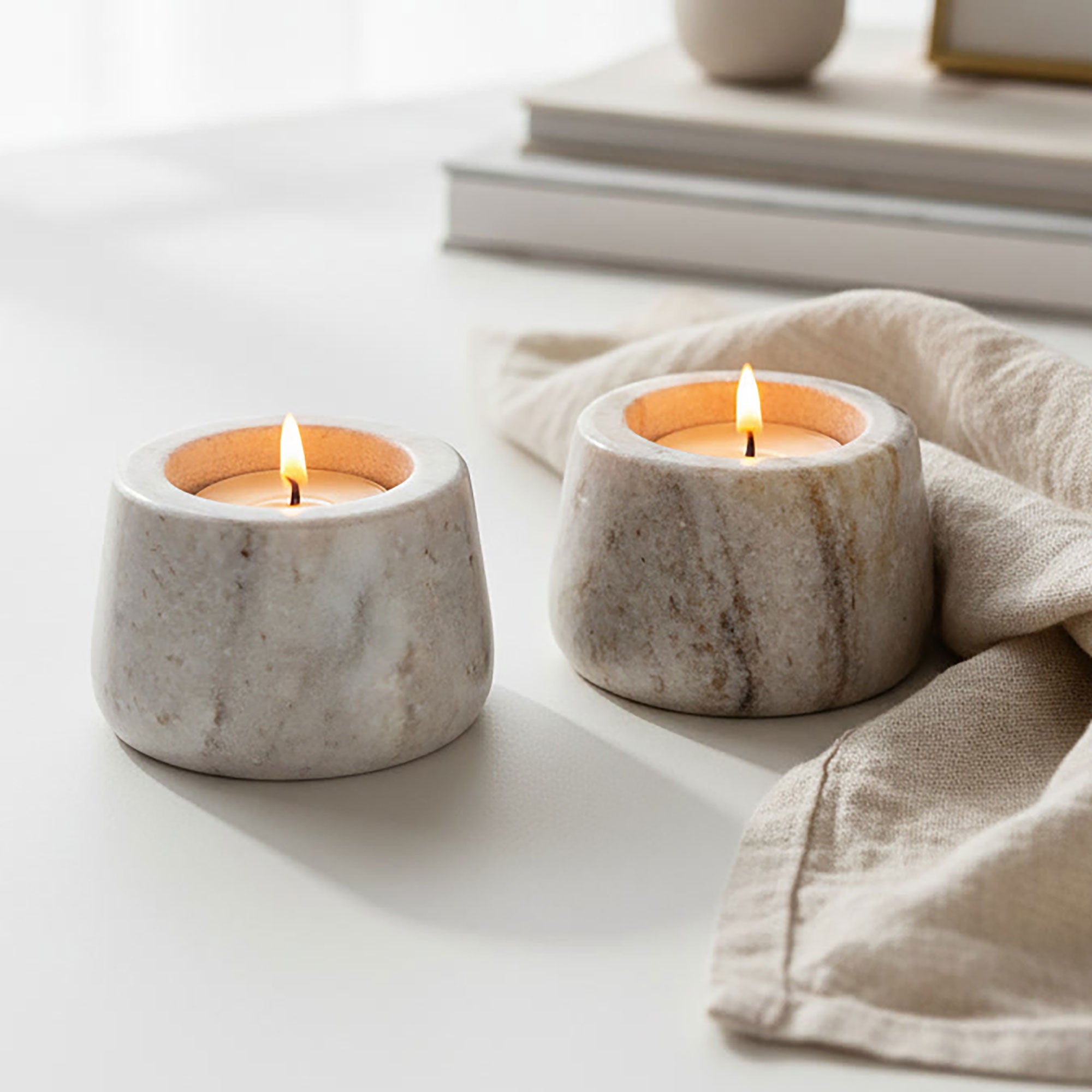 Set of 2 Solid Marble Tealight Holders