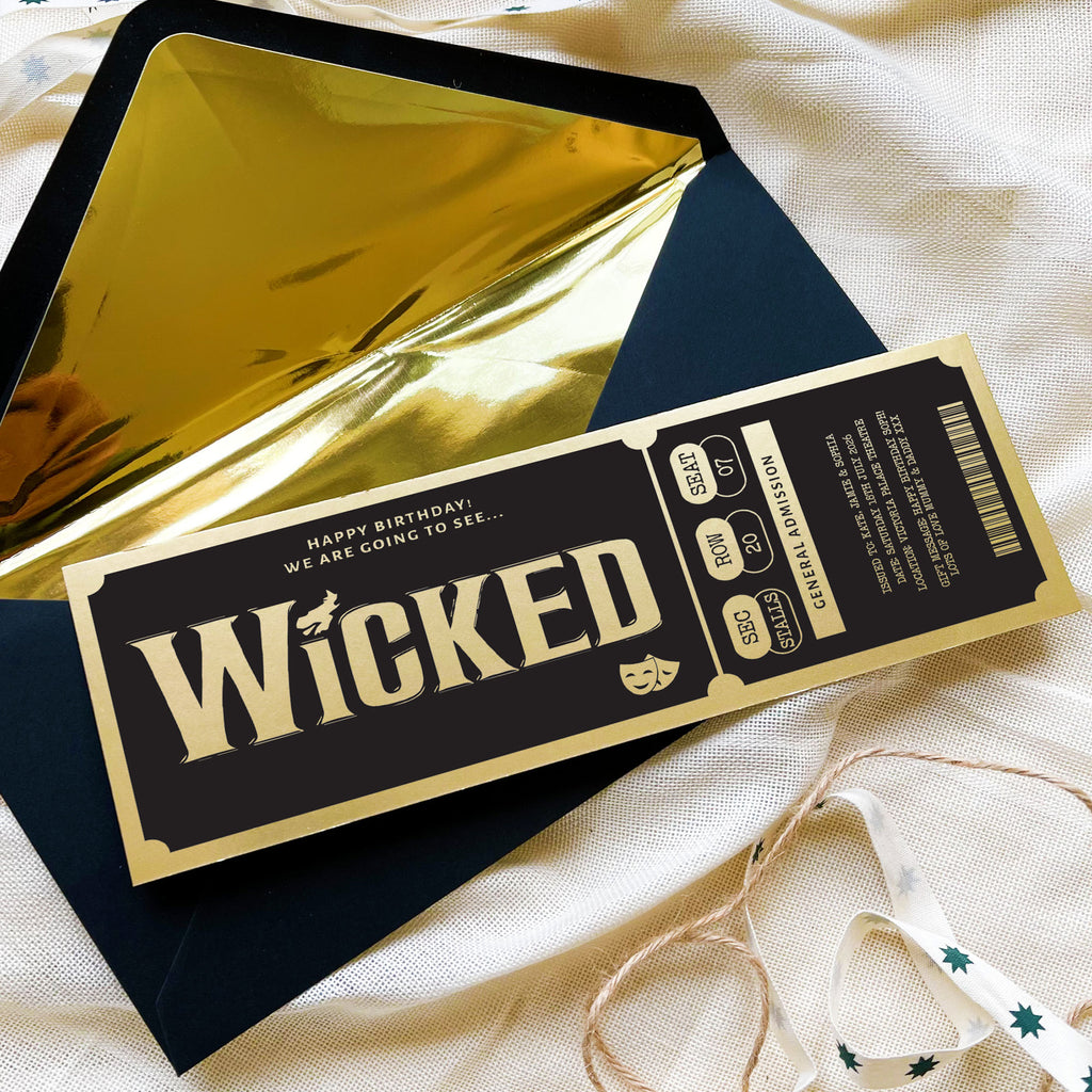 Personalised Gold Custom Theatre Show Ticket Keepsake