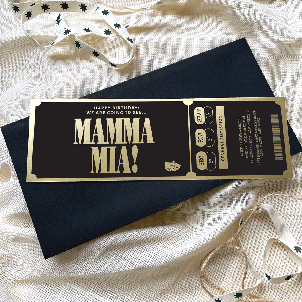 Personalised Gold Custom Theatre Show Ticket Keepsake
