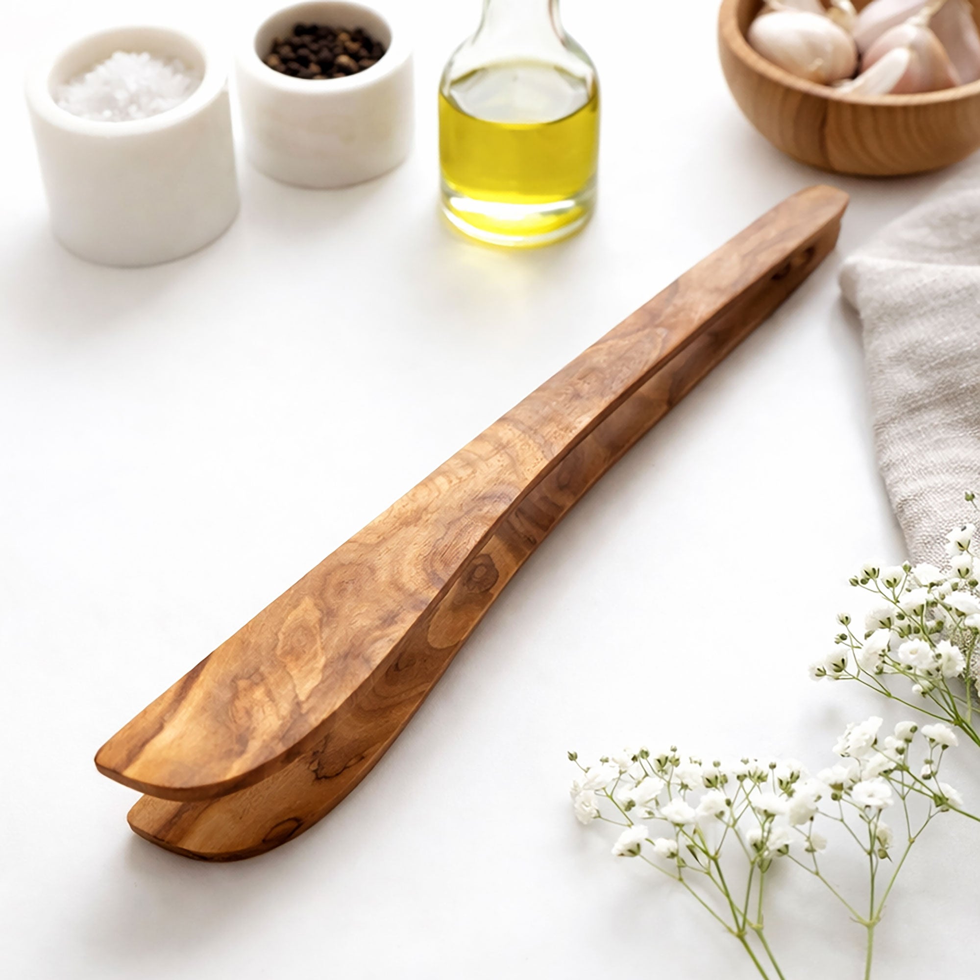 Handcrafted Olive Wood Rustic Wooden Kitchen Tongs