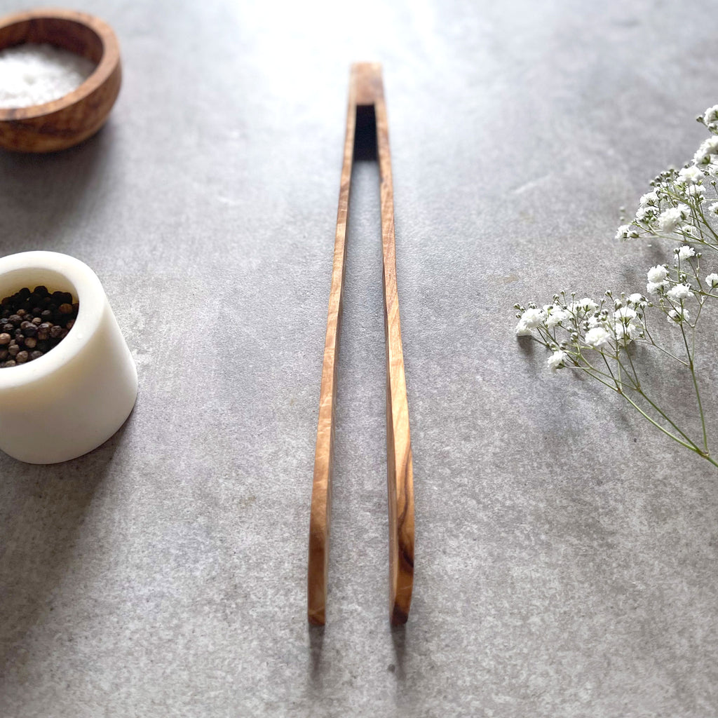 Handcrafted Olive Wood Rustic Wooden Kitchen Tongs