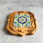 Olive Wood Trivet with Hand Painted Ceramic Tile