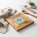Olive Wood Trivet with Hand Painted Ceramic Tile