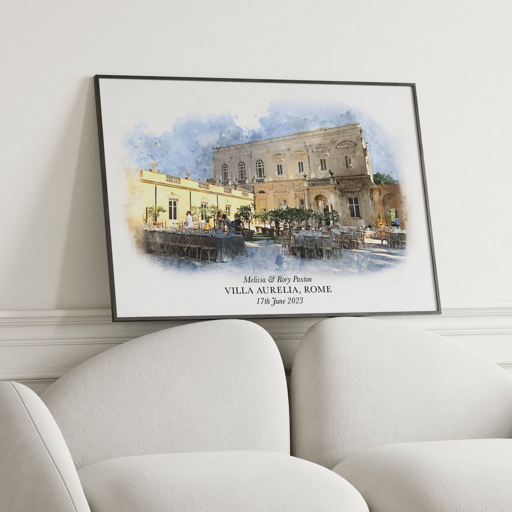 Personalised Watercolour Wedding Venue or Church Portrait Print