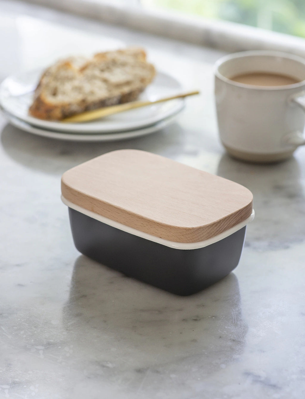 Enamel Scandi Butter Dish - Dark Grey