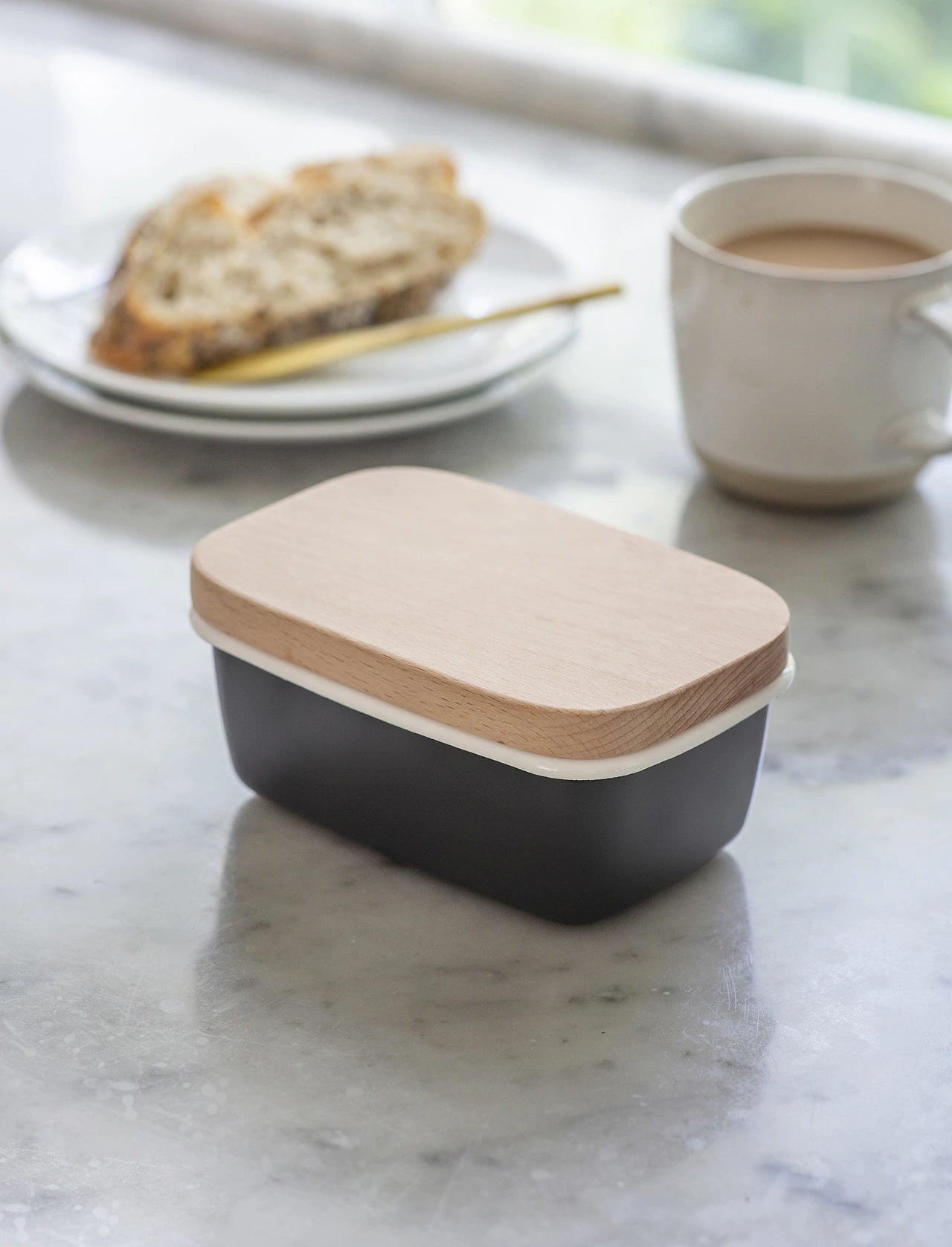 Enamel Scandi Butter Dish - Dark Grey