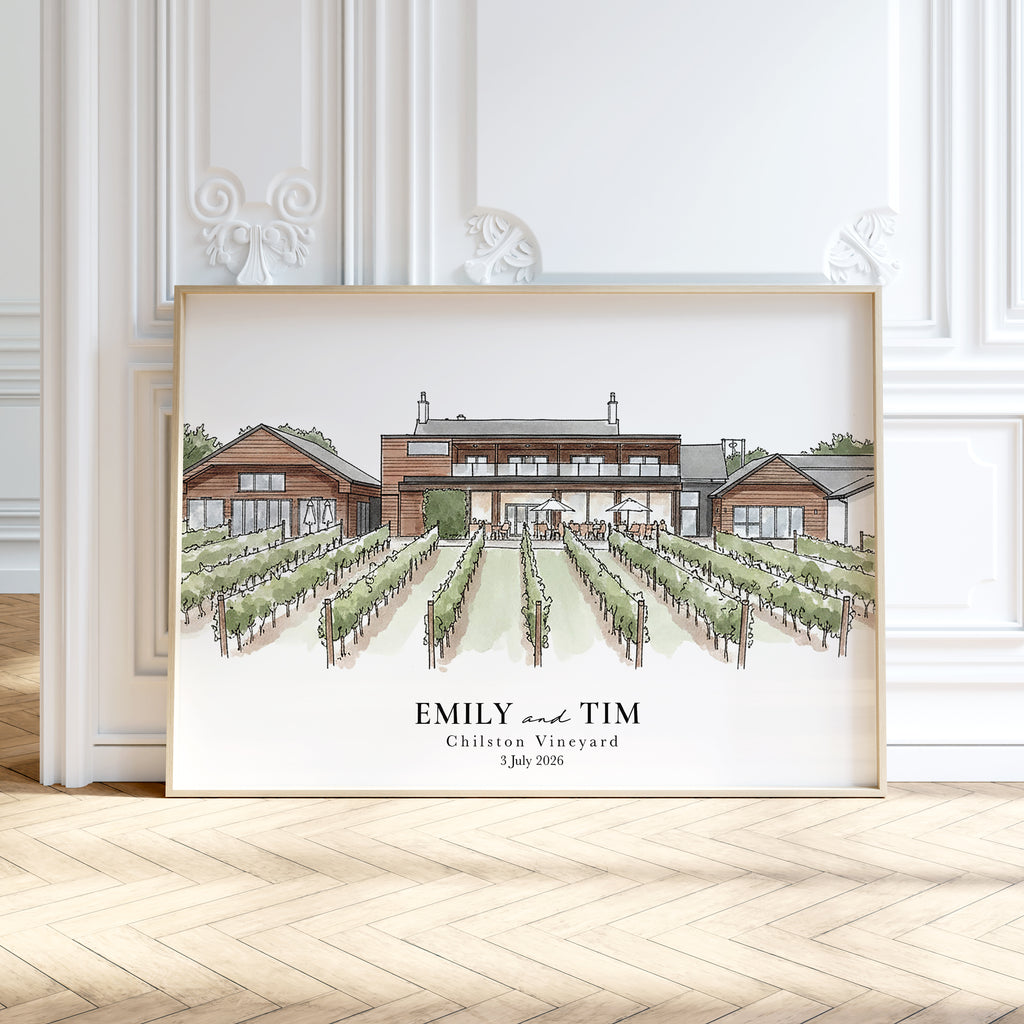 Personalised Watercolour Wedding Venue Portrait Print