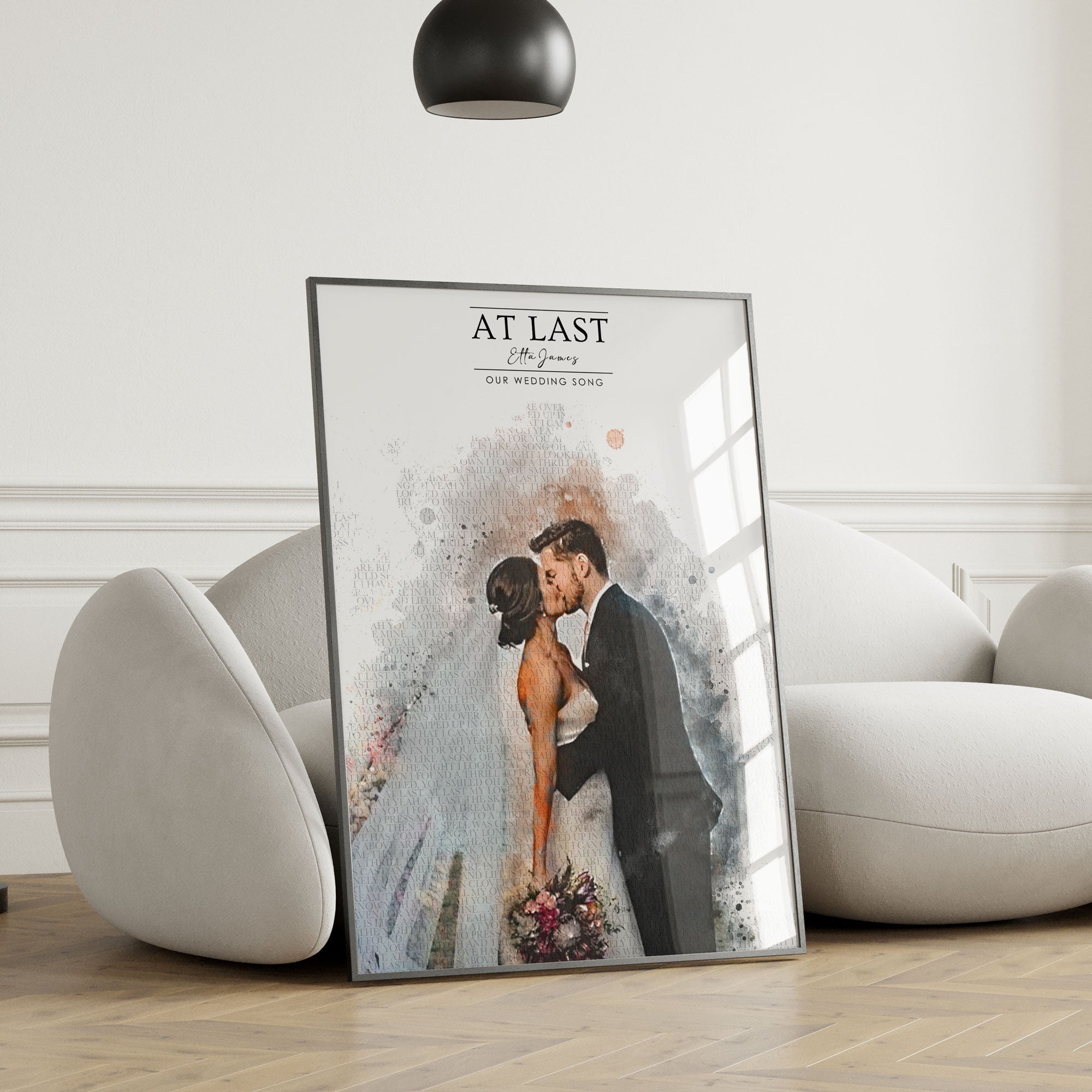 Personalised Watercolour Wedding Photo & Song Lyrics Print