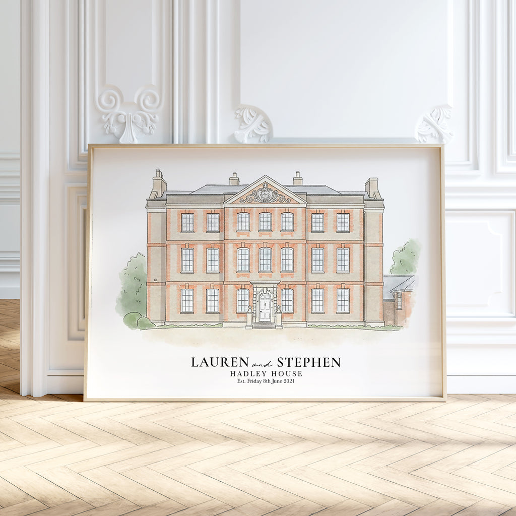 Personalised Watercolour Wedding Venue Portrait Print