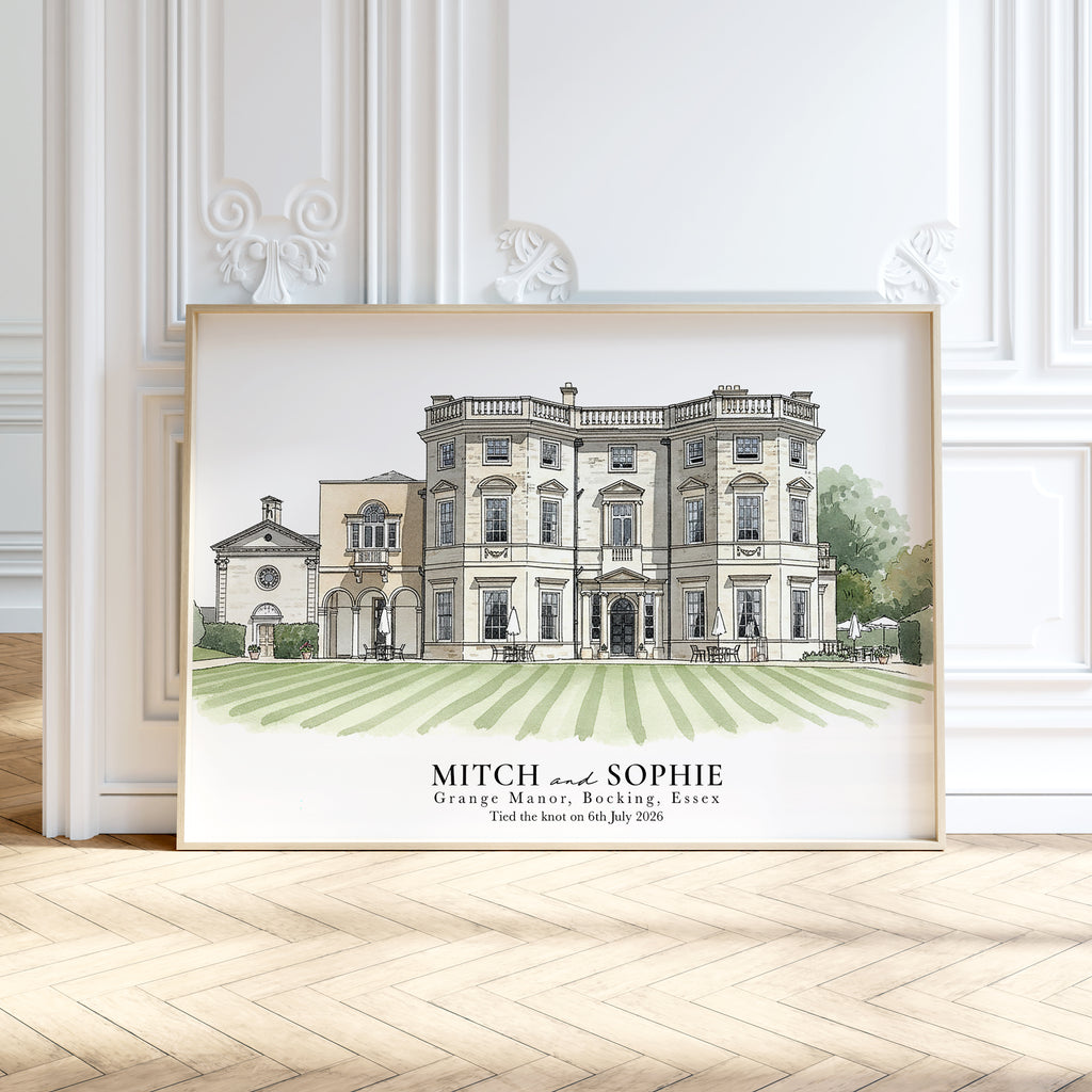 Personalised Watercolour Wedding Venue Portrait Print
