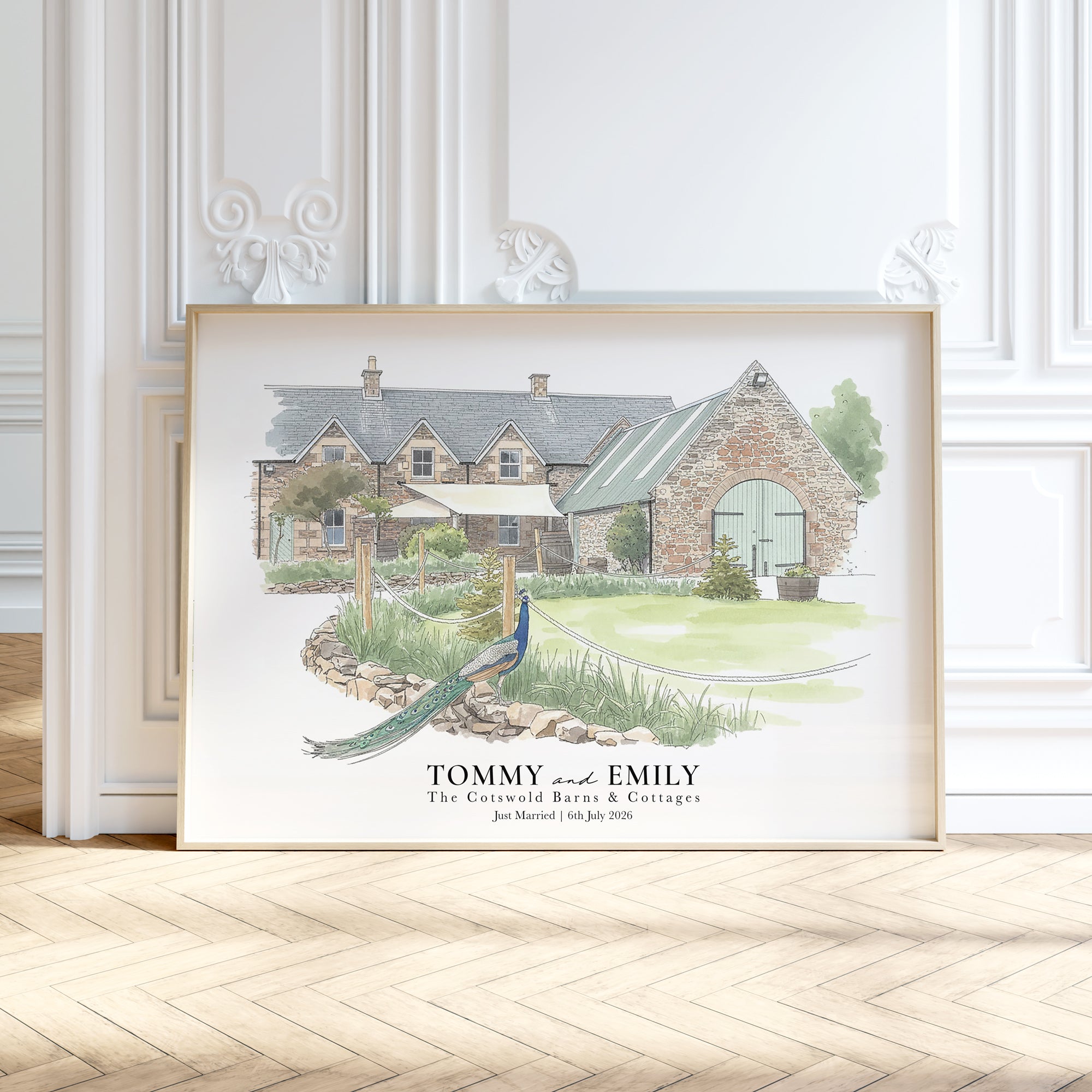 Personalised Watercolour Wedding Venue Portrait Print