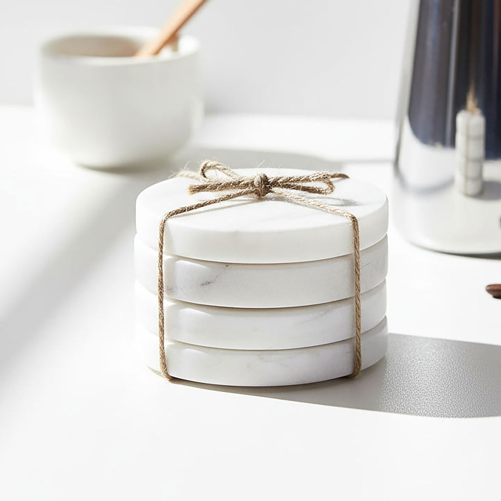 Set of 4 Grey Marble Round Coasters