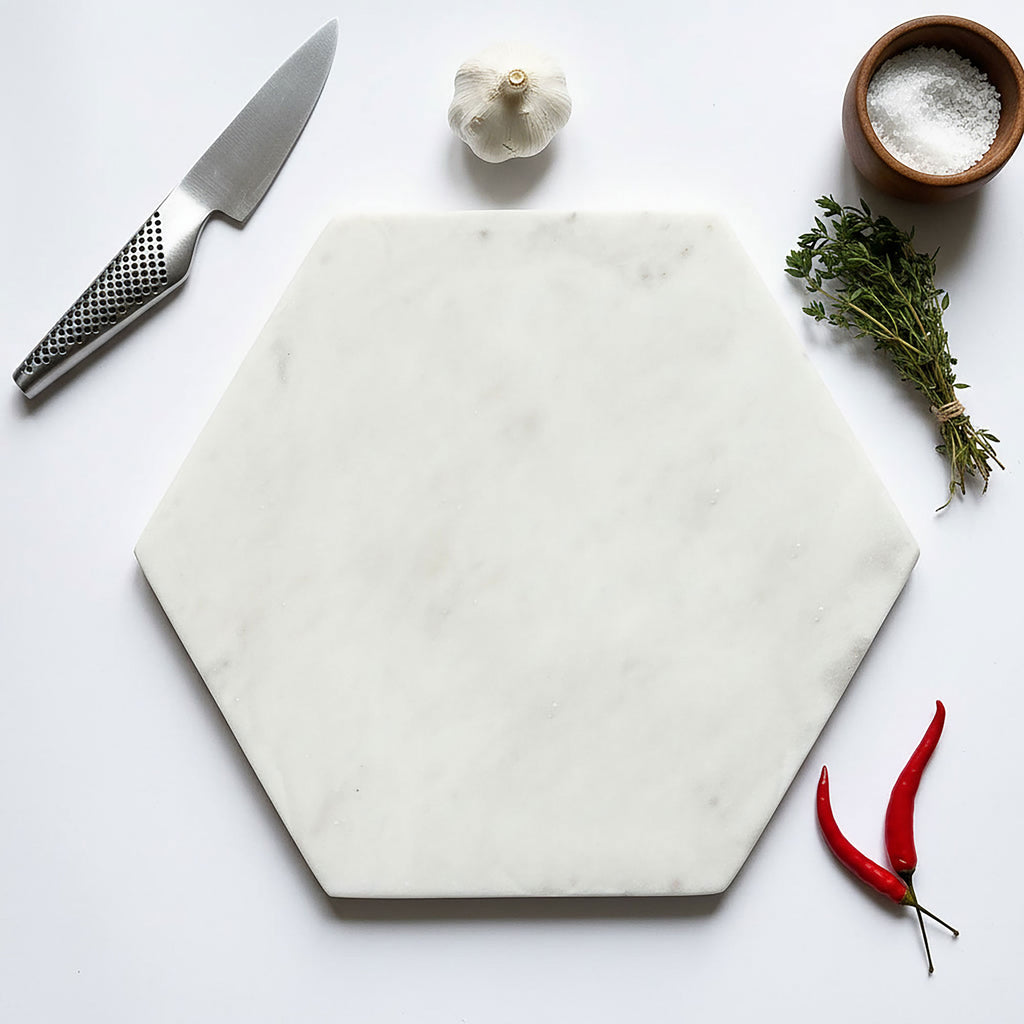 Marble Hexagonal Serving Platter - in Grey or White