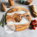 Large Olive Wood Serving River Board with White Resin Veins - Dia 14" (35cm)