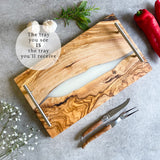 Olive Wood Resin River Tray - White Vein | Length 15.7" (40cm) Steel Handles