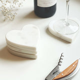 Set of 4 White Marble Heart-Shaped Coasters