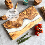 Olive Wood Resin River Cheese Board - White Vein | Length 15.7" (40cm)