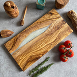 Olive Wood Resin River Cheese Board - White Vein | Length 15.7" (40cm)