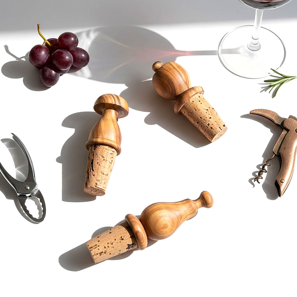 Pair of Olive Wood Wine Bottle Cork Stopper