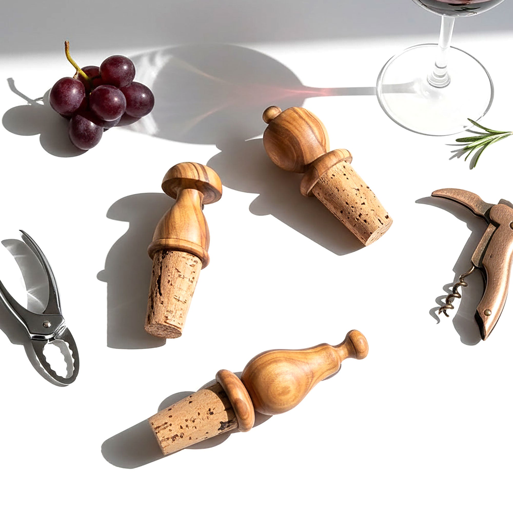 Pair of Olive Wood Wine Bottle Cork Stopper