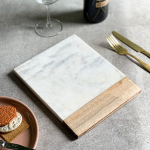 White Marble And Acacia Wood Cheese Board