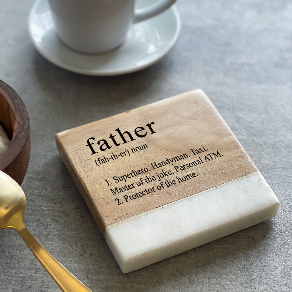 Father Definition Marble & Acacia Coaster