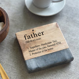Marble & Acacia Square Coaster with "Father" Definition | Gift for Dad