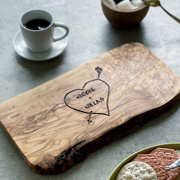 Personalised Rustic Carved Heart Cheese Board