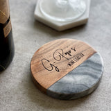 Personalised Marble & Acacia Wood Coaster | Birthday Gift