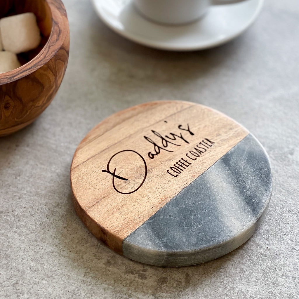 Personalised Marble & Wood Drinks Coaster